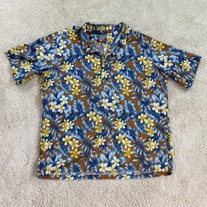 Joe Kealohas Shirt Mens XL Hawaiian Henley Short Sleeve Floral Tunic Vintage
